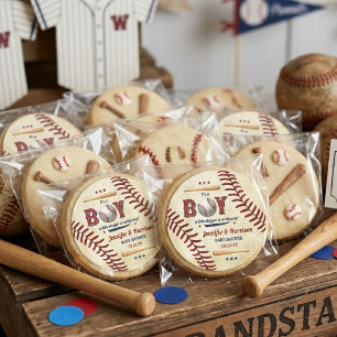 Pegatina Redonda Boys Vintage Baseball Baby Shower