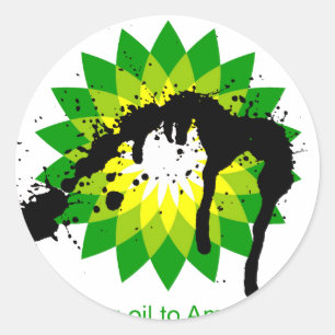 Pegatina Redonda BP estamos trayendo el aceite a las orillas