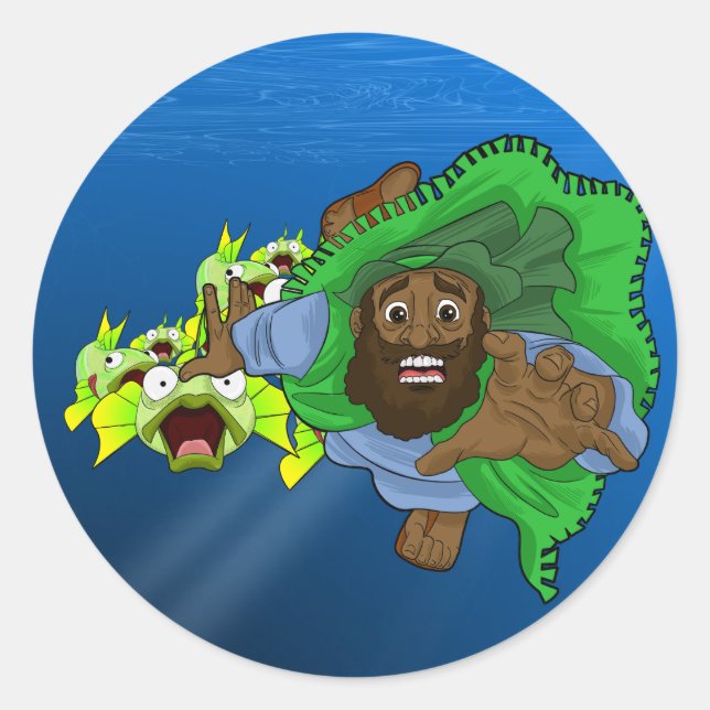 Pegatina Redonda BPA Ronda clásica "Tragar por un pez" (Anverso)