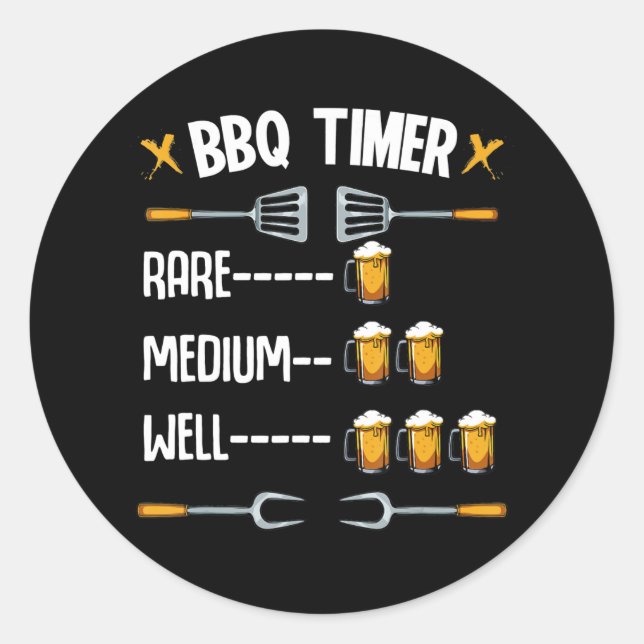 Pegatina Redonda BQ| BBQ Timer Raras Beber de Cerveza media (Anverso)