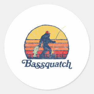 Pegatina Redonda Bquatch! Divertido Bigfoot Pesca Exterior Retro 1 