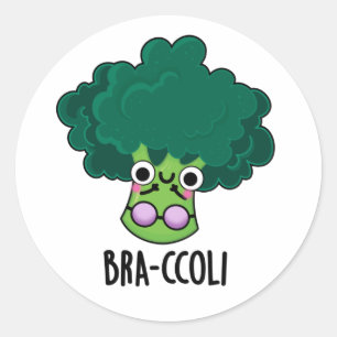 Pegatina Redonda Bra-ccoli Funny Veggie Broccoli Bra Pun