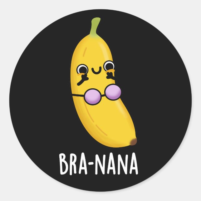 Pegatina Redonda Bra-nana Funny Banana Bra Pun Dark BG (Anverso)