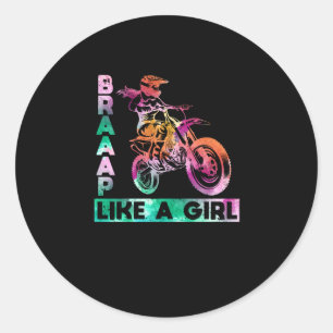 Pegatina Redonda Braap Como Un Moto Chica Funny Chica De Motociclet