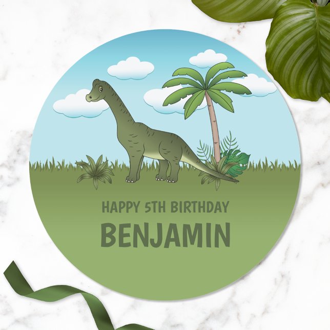 Pegatina Redonda Brachiosaurus Dinosaurio con nombre cumpleaños tro (Subido por el creador)