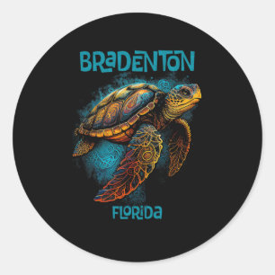 Pegatina Redonda Bradenton Beach Florida Fl Retro Vintage Tortuga M