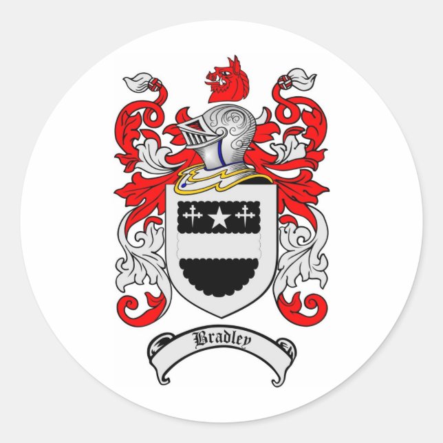 PEGATINA REDONDA BRADLEY FAMILIAR CREST - BRADLEY COAT OF ARMS (Anverso)