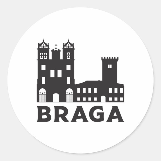 Pegatina Redonda Braga Portugal City Skyline Cityscape Gift Idea (Anverso)