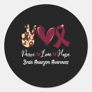 Pegatina Redonda Brahim Aneurysm Awareness Peace Love Hope Burgundy