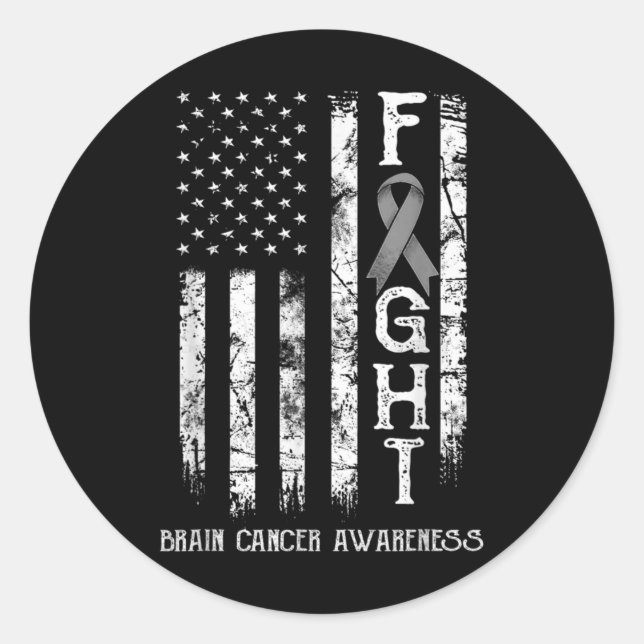 Pegatina Redonda Brain Cancer Warrior Us Flag  (Anverso)