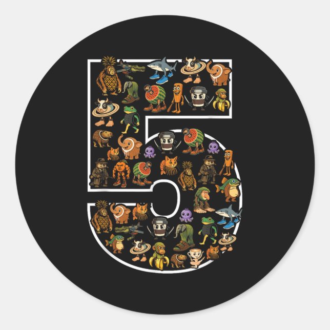 Pegatina Redonda Brainrot italiano Cumpleaños 5 Edad Meme 5 Niños N (Anverso)