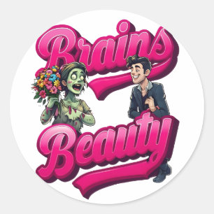 Pegatina Redonda Brains & Beauty - Diseño del humor zombi