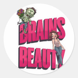 Pegatina Redonda Brains & Beauty - Diseño del humor zombi