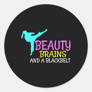 Pegatina Redonda Brains de belleza Black Belt Karate Regalo de arte