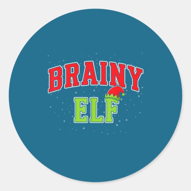 Pegatina Redonda Brainy Elf Christmas Family Matching Group Xmas  (Anverso)