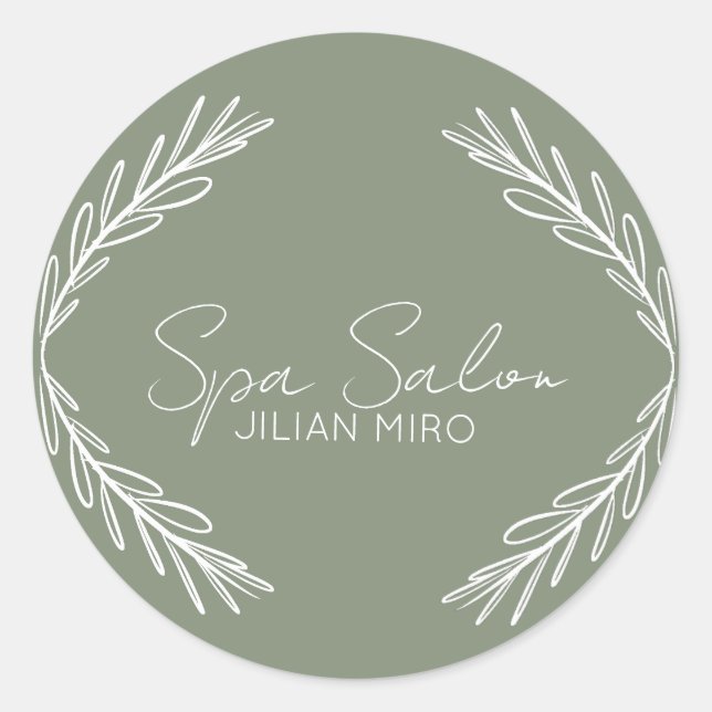 Pegatina Redonda Branch Salon Beauty Studio Sage Green (Anverso)