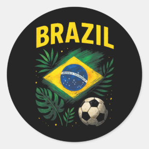 Pegatina Redonda Brasil Bandera Brasileña Brasil Fútbol Fútbol