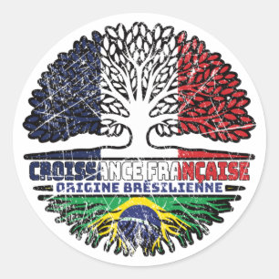 Pegatina Redonda Brasil: Bandera de árboles de Francia francesa