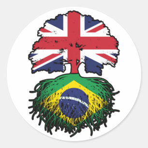 Pegatina Redonda Brasil: Bandera de los árboles británicos brasileñ