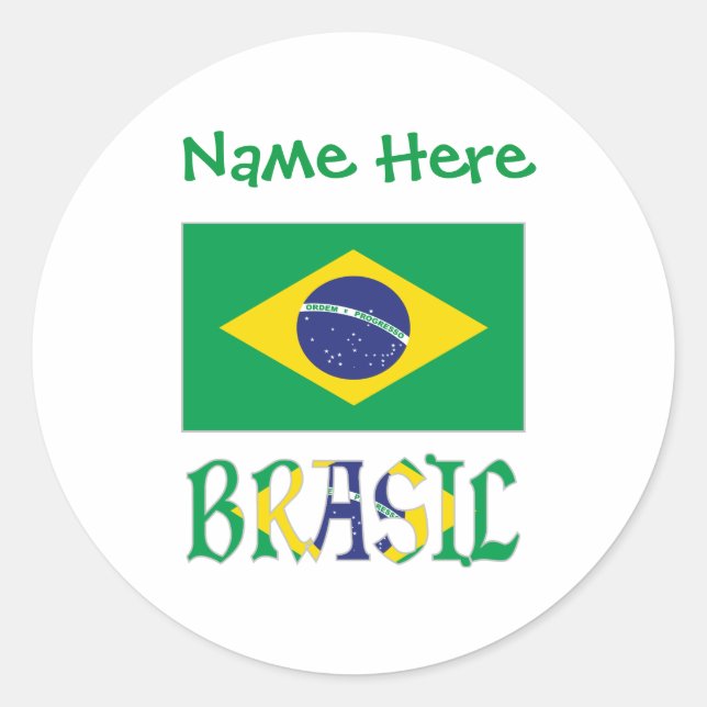 Pegatina Redonda Brasil Bandera do Brasil Green Personalizado (Anverso)