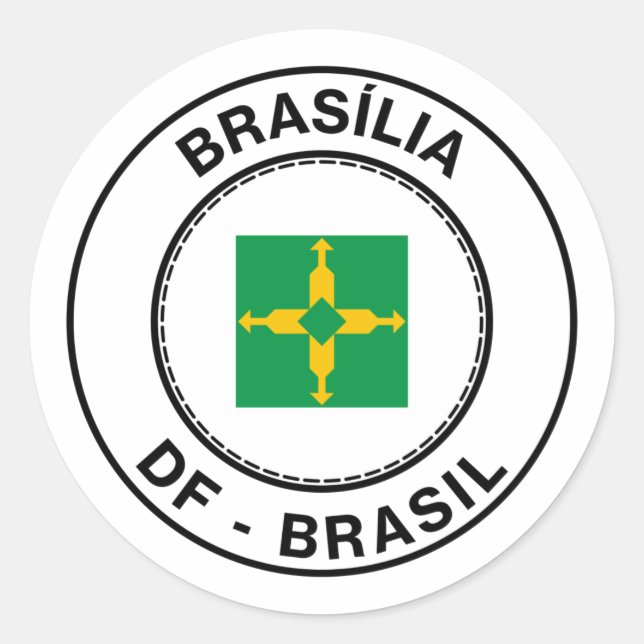 Pegatina Redonda Brasil Brasilia Distrito Federal DF Bandeira Stamp (Anverso)