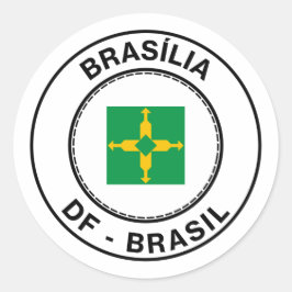 Pegatina Redonda Brasil Brasilia Distrito Federal DF Bandeira Stamp