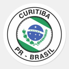 Pegatina Redonda Brasil Curitiba Parana PR Bandeira Stamp