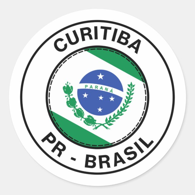 Pegatina Redonda Brasil Curitiba Parana PR Bandeira Stamp (Anverso)