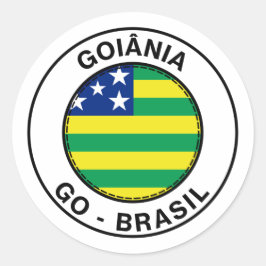 Pegatina Redonda Brasil Goiania Goias GO Bandeira Stamp