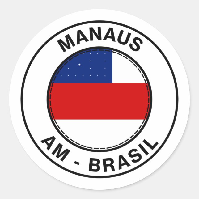 Pegatina Redonda Brasil Manaus Amazonas AM Bandeira Stamp (Anverso)