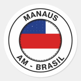 Pegatina Redonda Brasil Manaus Amazonas AM Bandeira Stamp