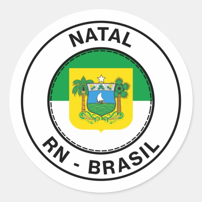 Pegatina Redonda Brasil Natal Rio Grande do Norte RN Bandeira (Anverso)