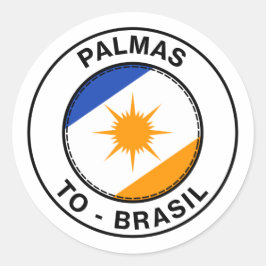 Pegatina Redonda Brasil Palmas Tocantins TO Bandeira Stamp