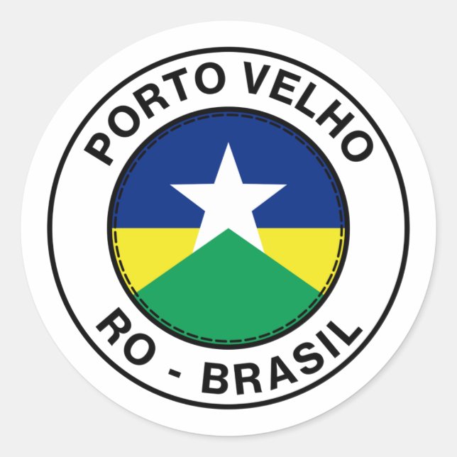 Pegatina Redonda Brasil Porto Velho Rondonia RO Bandeira Stamp (Anverso)