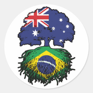 Pegatina Redonda Brasil: Raíces de árboles australianos brasileños