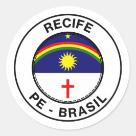 Pegatina Redonda Brasil Recife Pernambuco PE Bandeira Stamp