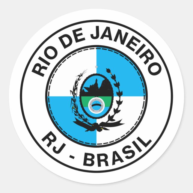 Pegatina Redonda Brasil Rio de Janeiro RJ Bandeira Stamp (Anverso)