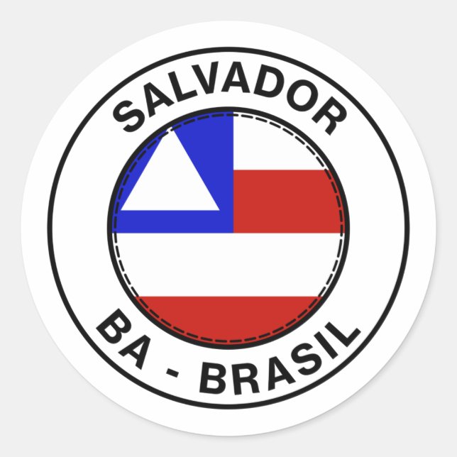 Pegatina Redonda Brasil Salvador Bahia BA Bandeira Stamp (Anverso)