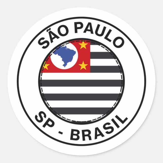 Pegatina Redonda Brasil Sao Paulo SP Bandeira Stamp (Anverso)