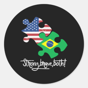 Pegatina Redonda Brasil Y Estados Unidos 4 De Julio Día De La Indep