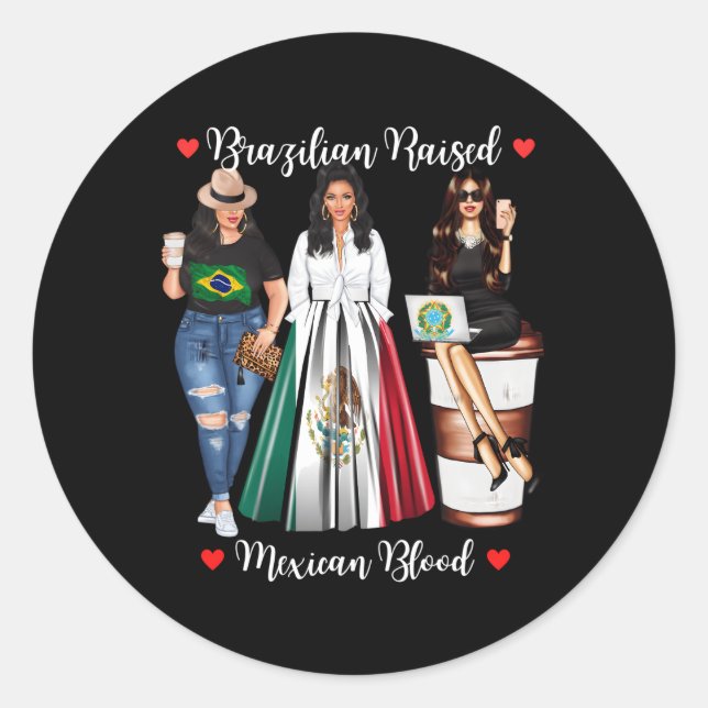 Pegatina Redonda Brasileño Crió Sangre Brasileña En México (Anverso)
