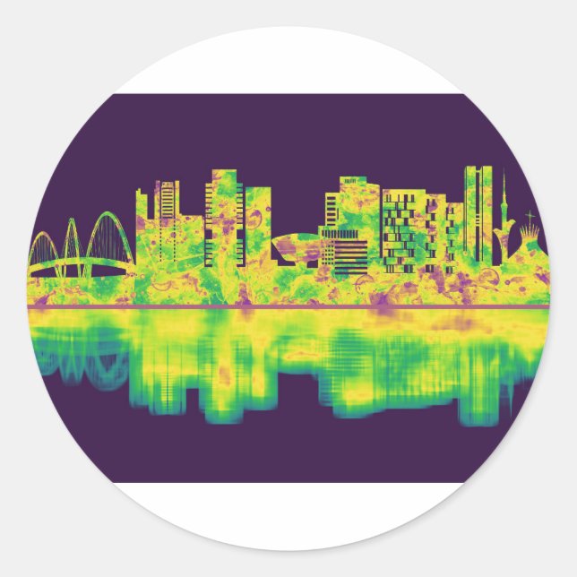 Pegatina Redonda Brasilia Brazil Skyline (Anverso)
