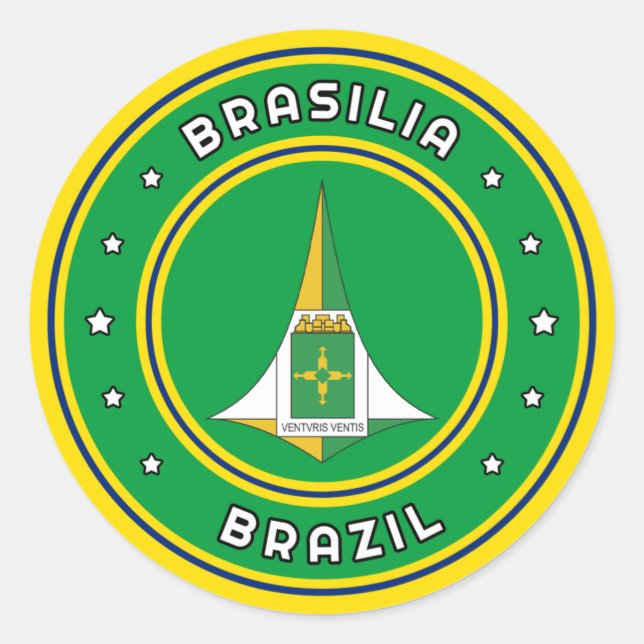 Pegatina Redonda Brasilia Escudo De Armas Brasil (Anverso)