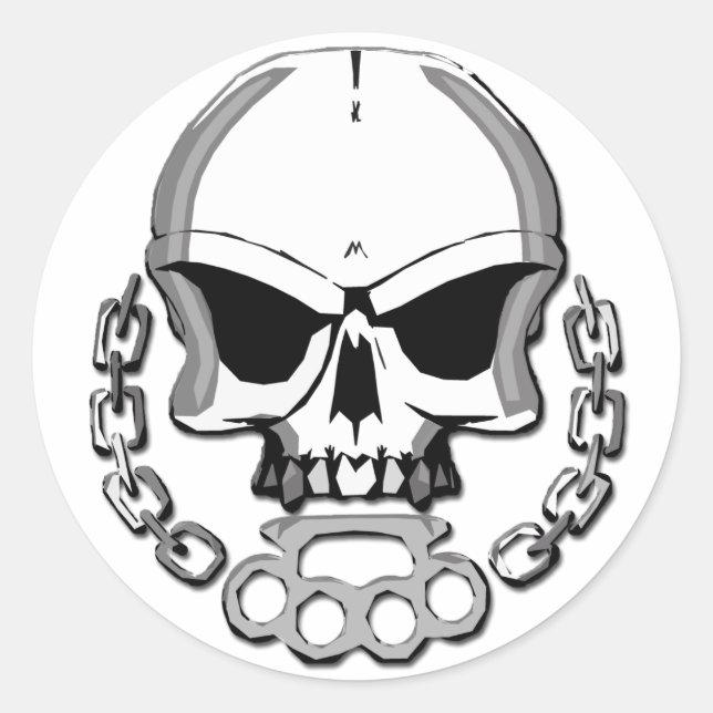 Pegatina Redonda Brass knuckles skull (Anverso)