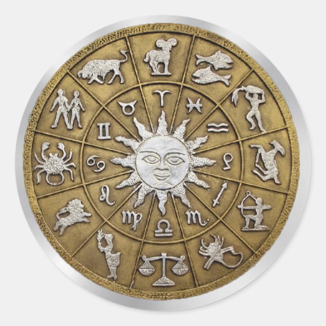 Pegatina Redonda Brass Zodiac Wheel Sticker (Anverso)