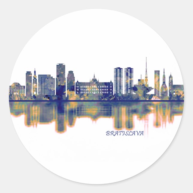 Pegatina Redonda Bratislava Skyline (Anverso)