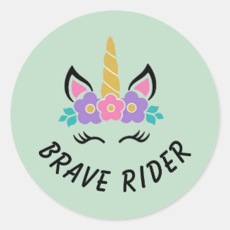 Pegatina Redonda Brave Rider Unicorn Verde Sage