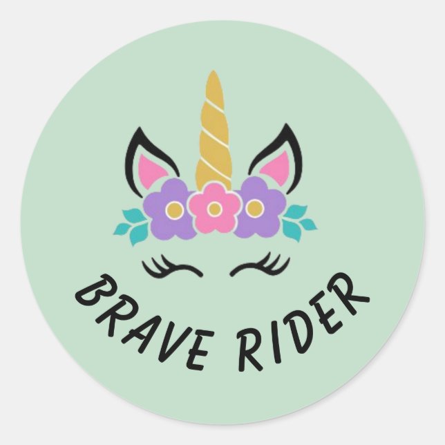 Pegatina Redonda Brave Rider Unicorn Verde Sage (Anverso)