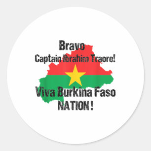 Pegatina Redonda ¡Bravo Capitán Ibrahim Traore! Viva Burkina Faso N