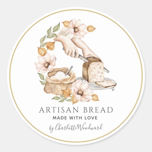 Pegatina Redonda Bread Baker Made With Love  (Anverso)